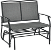 Gray iron patio rocking chair with durable metal frame, suitable for two, perfect for outdoor relaxation.