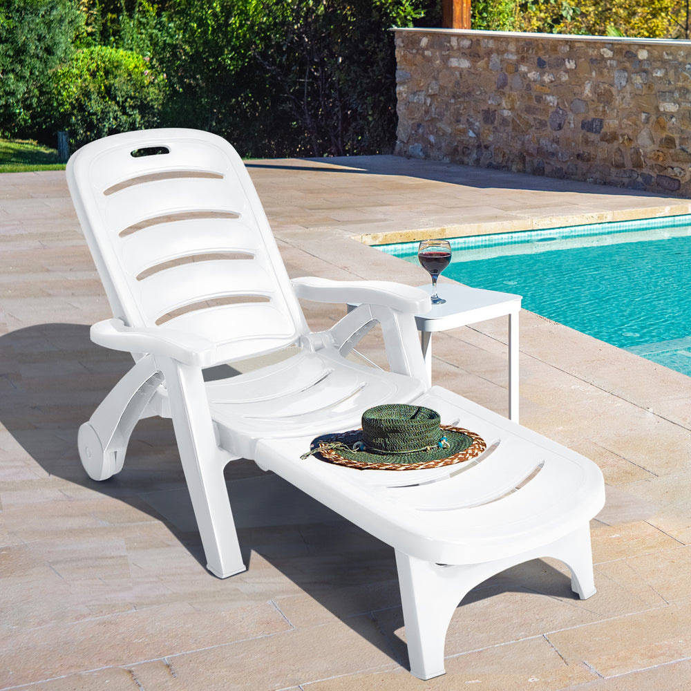 5 Position Adjustable Folding Lounger Chaise Chair on Wheels - Gallery View 1 of 16