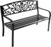 50 Inch Patio Park Steel Frame Cast Iron Backrest Bench Porch Chair