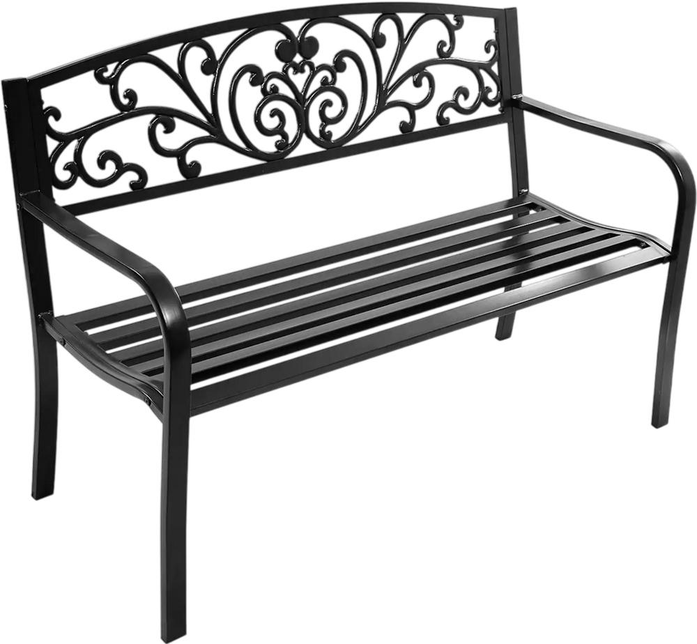 50 Inch Patio Park Steel Frame Cast Iron Backrest Bench Porch Chair