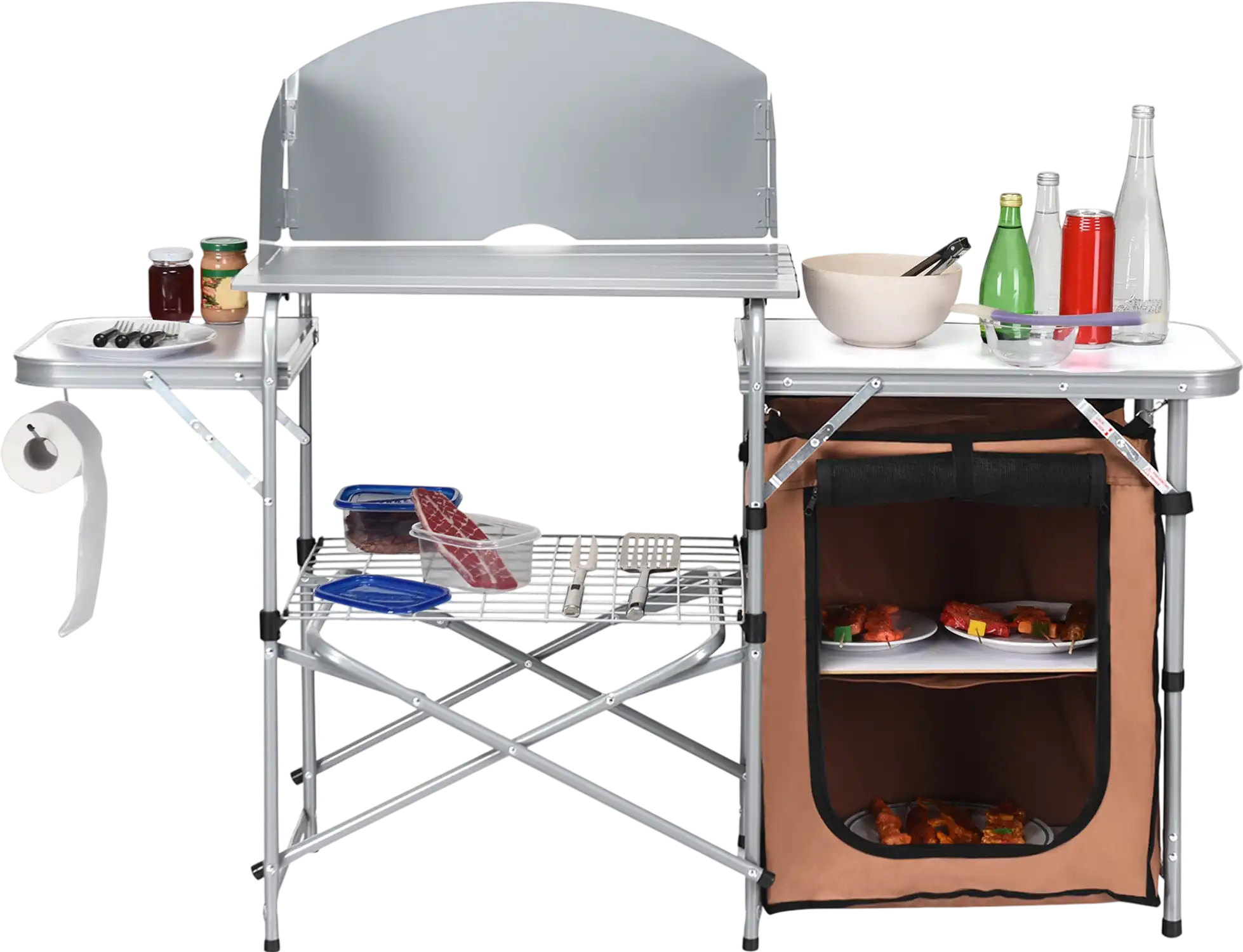 Costway Portable Outdoor BBQ Grilling Table with Windscreen Bag 29051763 New