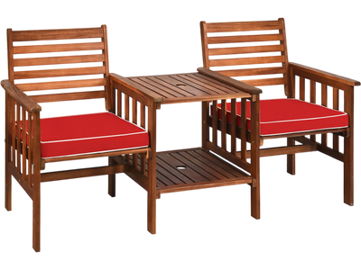 Costway 3-Pc Outdoor Patio Conversation Set Acacia Wood Loveseat Table Chairs 18590634 New