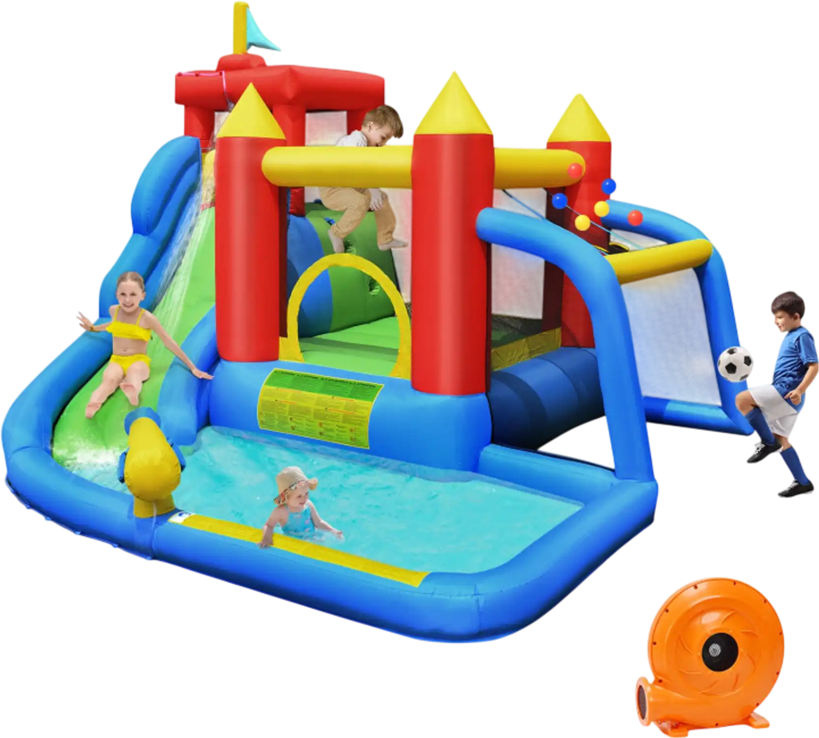 Costway Inflatable Bounce House Splash Pool Water Climb Slide w/ Blower 04358162 New