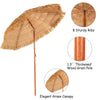 Portable 6.5 feet thatched tiki beach umbrella with adjustable tilt, featuring a durable wood grain pole for outdoor.
