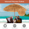 6.5 feet portable thatched tiki beach umbrella with adjustable tilt, featuring sun protection and durable polyester.