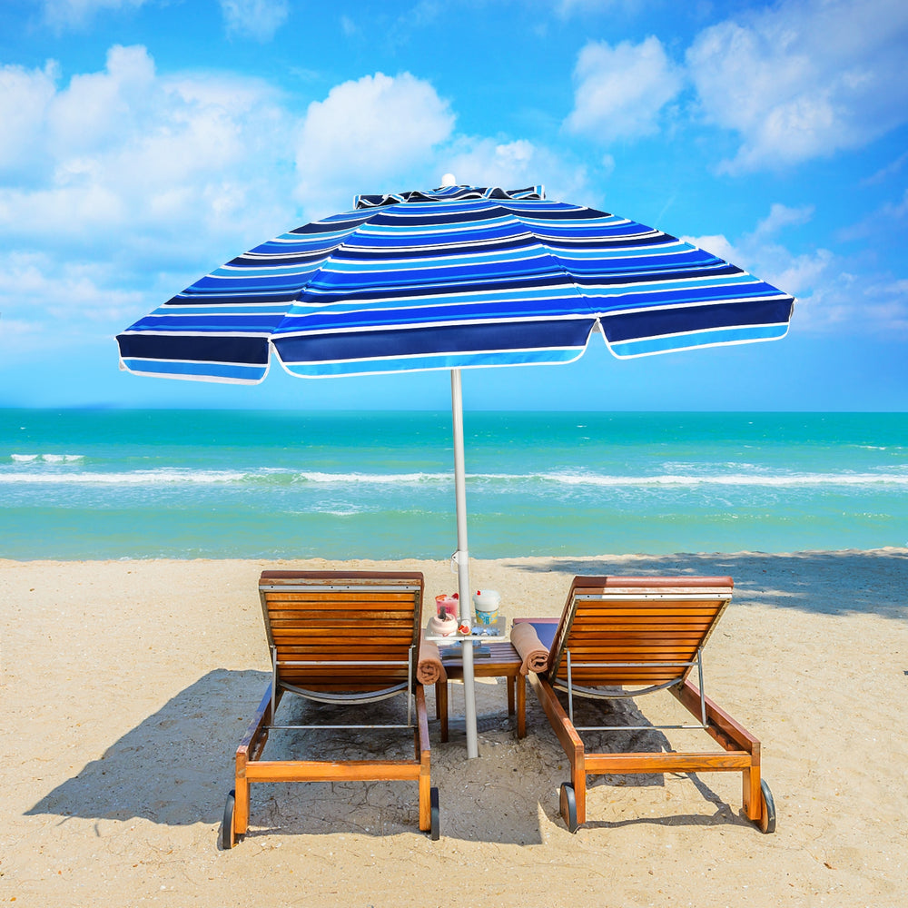 7.2 Feet Portable Outdoor Beach Umbrella with Sand Anchor and Tilt Mechanism-Navy - Gallery View 1 of 12