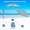 Detail view of the 8FT beach umbrella's heavy-duty sand anchor and portable carrying bag, perfect for summer outings.