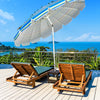 8FT portable beach umbrella with tilt mechanism and sand anchor, providing shade for patio or garden relaxation.