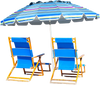 Blue 8FT portable beach umbrella with tilt mechanism and sand anchor, perfect for beach or patio relaxation.