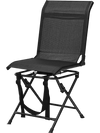 Black foldable 360-degree swivel chair with iron frame, featuring a stable base and water-resistant mesh for outdoor.