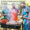 Portable propane 3 burner gas cooker with sturdy cast iron design, perfect for outdoor cooking and family gatherings.