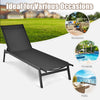Black outdoor reclining chaise lounge chair with 6 adjustable positions, perfect for patio, garden, or poolside.