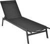 Black outdoor reclining chaise lounge chair with 6-position adjustable backrest, perfect for patio or poolside.