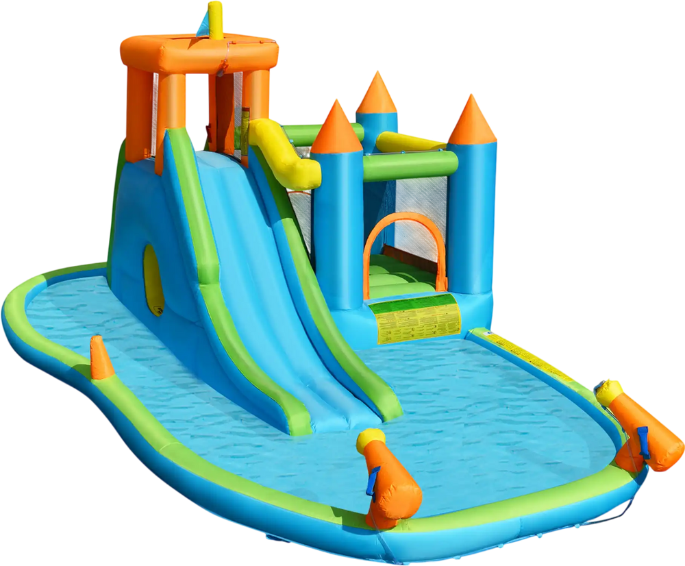 Inflatable Water Slide with Bounce House and Splash Pool without Blower for Kids