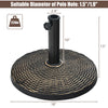 Patio resin umbrella base with wicker style, 22 lbs, fits 1.5" or 1.9" poles, ideal for outdoor use in gardens or.