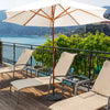 Patio resin umbrella base stand weighing 49 lbs, designed for stability with freestanding umbrellas or patio tables.