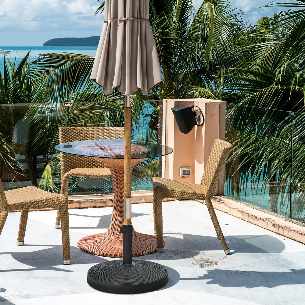 49 lbs patio resin umbrella base stand with imitation rattan style, providing stability for outdoor umbrellas by the.