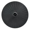Round 49 lbs patio resin umbrella base stand with imitation rattan style, designed for stability in outdoor settings.