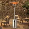 Stainless steel garden propane heater with modern design, ideal for warming patios and decks, featuring wheels for easy.