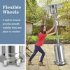 Stainless steel garden propane heater with wheels for easy mobility, perfect for warming patios and outdoor areas.
