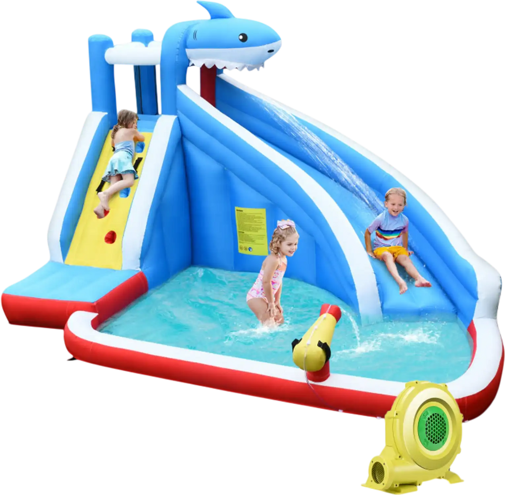 4-in-1 Inflatable Water Slide Park with Long Slide and 735W Blower