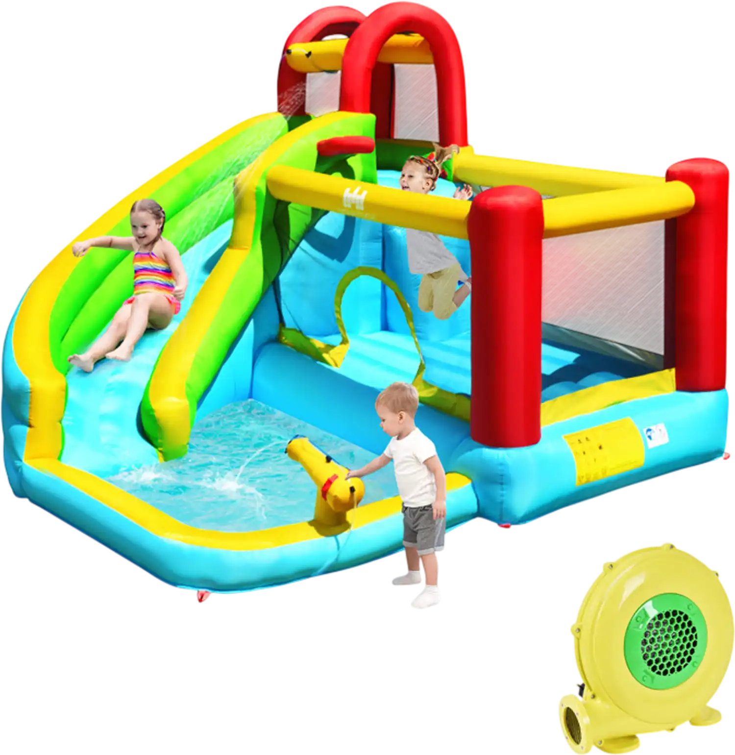 Costway 6-in-1 Inflatable Bounce House Climbing Wall Basketball Hoop w/ Blower 98463752 New