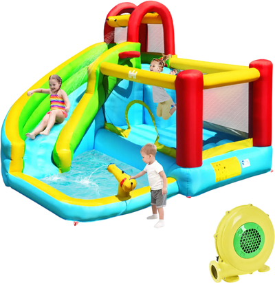 Costway 6-in-1 Inflatable Bounce House Climbing Wall Basketball Hoop w/ Blower 98463752 New