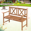 2-person outdoor bench made of acacia wood with cozy armrests, slatted seat, and 800 lbs load capacity for patio use.