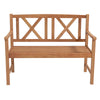 2-person outdoor bench made of acacia wood with cozy armrests and slatted seat, perfect for garden or patio use.