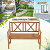 2-person outdoor bench made of acacia wood with cozy armrests, suitable for garden, patio, or balcony use.