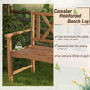 2-person wood outdoor bench with cozy armrests, made of acacia wood, supports up to 800 lbs, ideal for garden or patio.