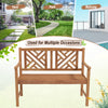 2-person wooden outdoor bench with cozy armrests, made of acacia wood, suitable for garden or patio use.