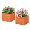Square orange planter boxes with drainage gaps, perfect for flowers and vegetables in gardens or balconies.