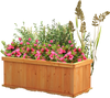 Wooden raised garden bed planter box showcasing vibrant pink flowers, crafted from fir wood with 4 drainage holes for.