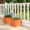 Square orange planter boxes with drainage gaps, perfect for flowers and vegetables on a front porch or balcony.
