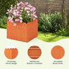 Square orange planter box with charming fence design, drainage gaps, and simulated wood grain for garden or balcony use.
