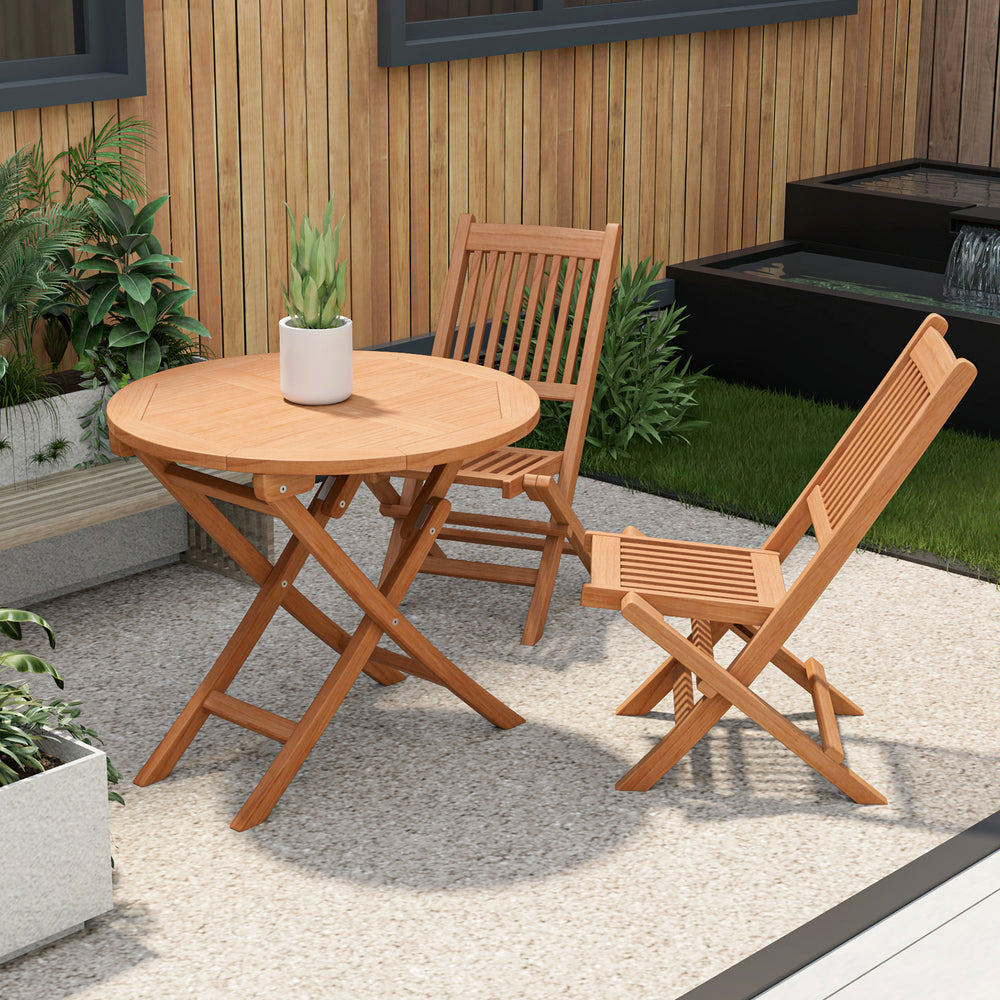 Costway Outdoor Bistro Set with Slatted Seat and Teak Wood Tabletop New