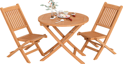 Costway Outdoor Bistro Set with Slatted Seat and Teak Wood Tabletop New