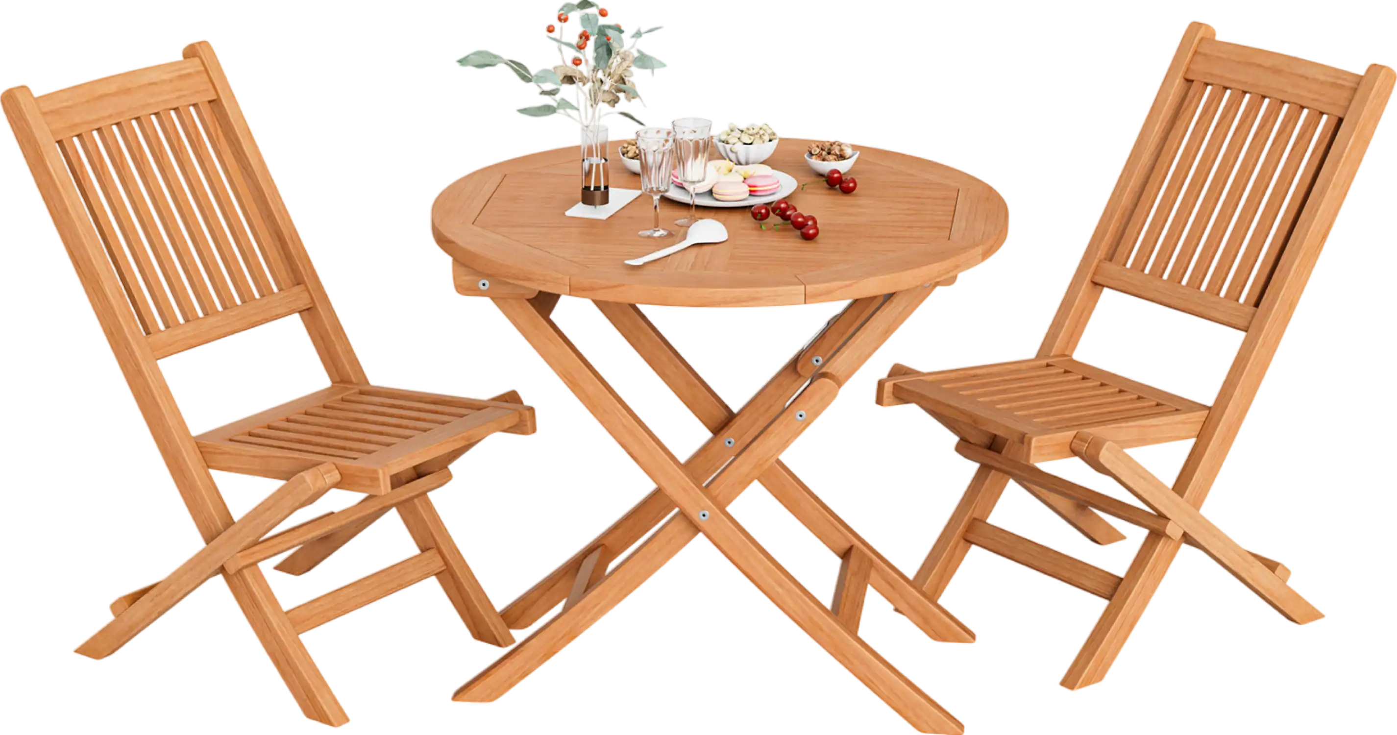 Costway Outdoor Bistro Set with Slatted Seat and Teak Wood Tabletop New