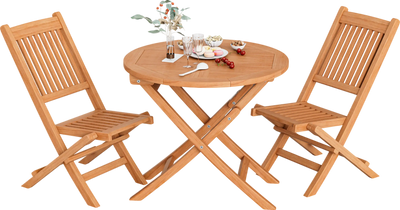Costway Outdoor Bistro Set with Slatted Seat and Teak Wood Tabletop New