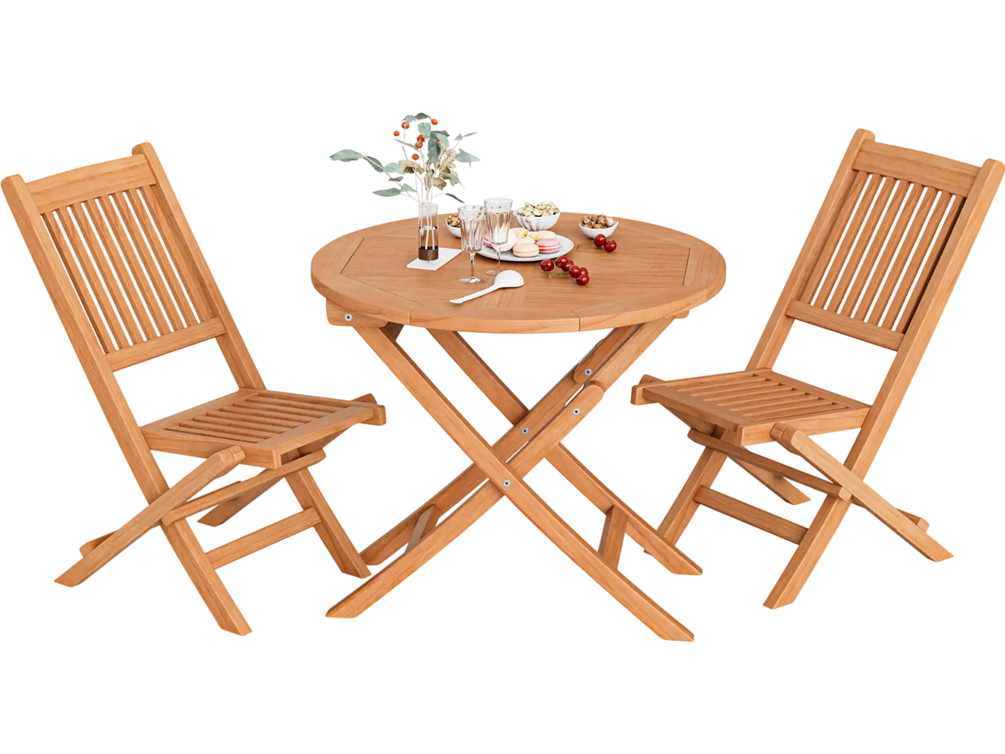 Costway 3-Piece Outdoor Folding Bistro Set Slatted Seat Tabletop 97465213 New