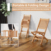 Folding outdoor bistro set made of teak wood, featuring slatted seats and lightweight design for easy carrying.