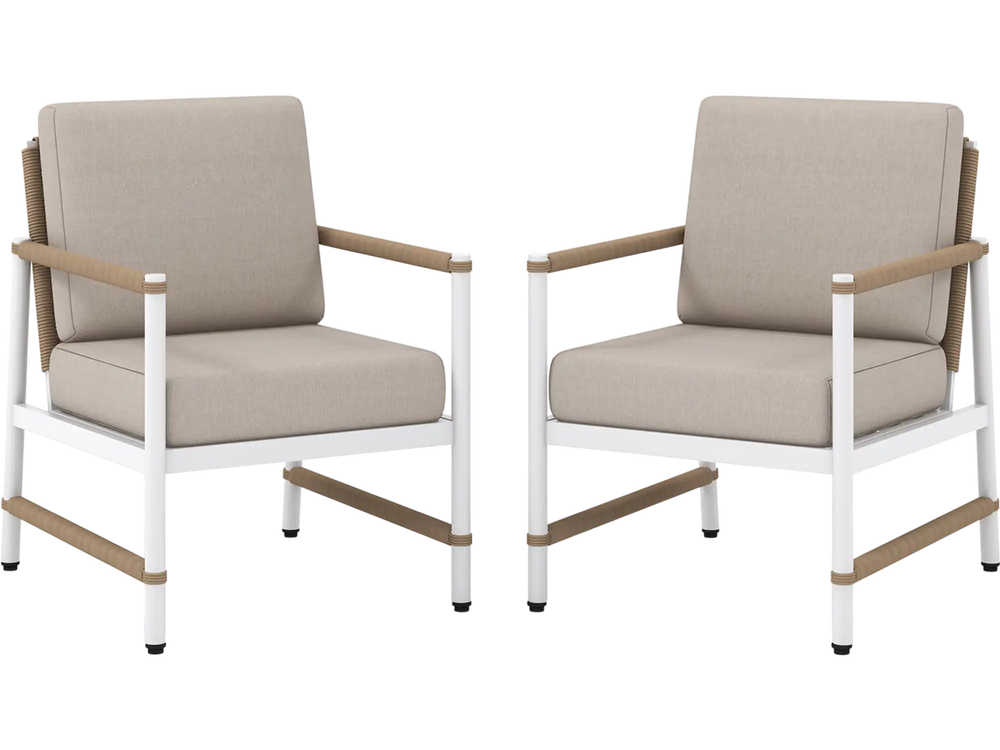 2 Packs Patio Aluminum Sofa with Wicker Backrest and Armrests