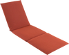 Tri-fold outdoor chaise lounge cushion in orange with fixing straps, perfect for poolside or garden relaxation.