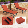 Orange outdoor chaise lounge cushion with fixing straps, tri-fold design for versatile reclining, perfect for patio.