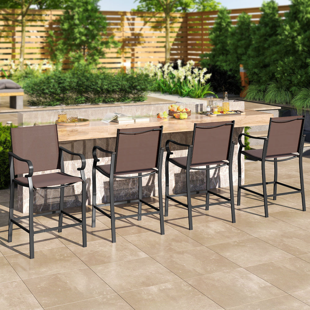 Outdoor Counter Height Bar Stools Set of 4 with Breathable Mesh Fabric - Gallery View 1 of 7