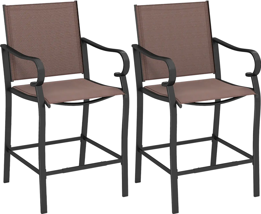Set of 2 outdoor counter height bar stools with breathable mesh fabric and sturdy metal construction for patios and.