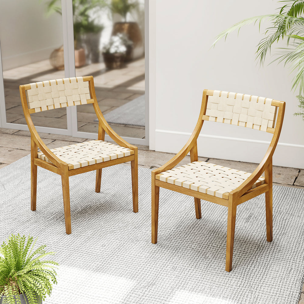 Outdoor Dining Chair Set of 2 with Webbing Seat and Backrest-Natural - Gallery View 1 of 9