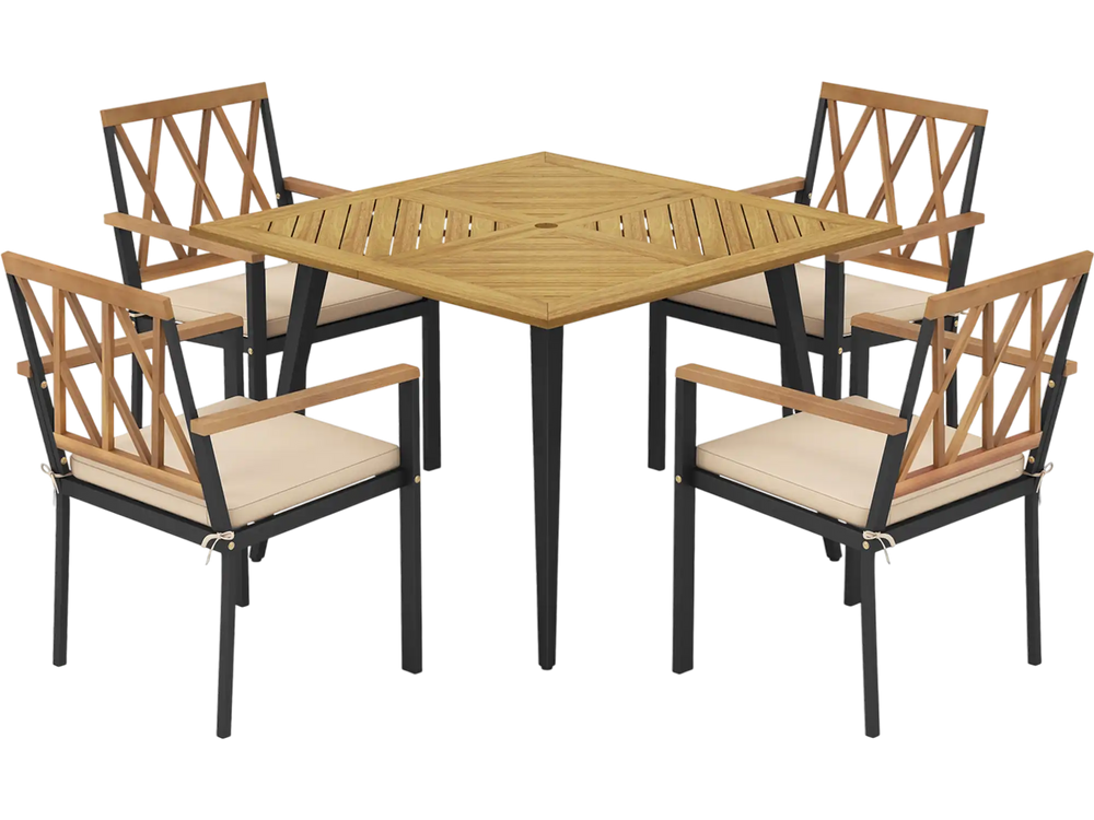 Outdoor Dining Table and Chairs with Cushions and 1.9 inches Umbrella Hole