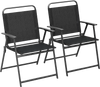 Set of 2 outdoor folding chairs with breathable seat fabric and rustproof metal frame, ideal for camping and backyard.
